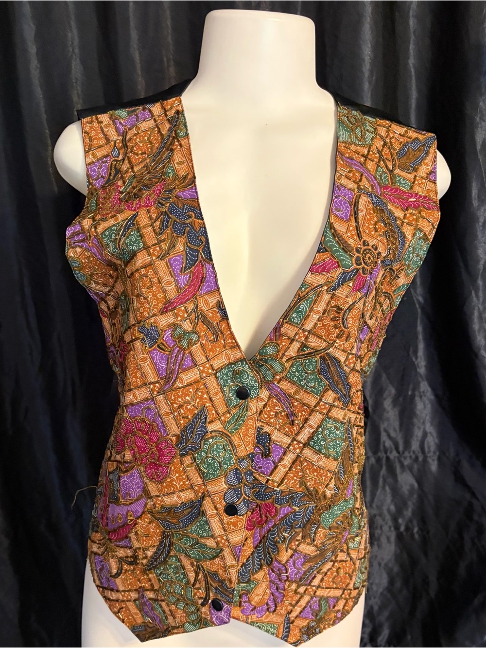 Bali Multicolor Floral Patterned Vest with Orange Base